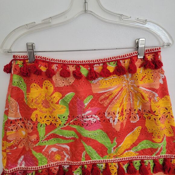 Anthropologie Verb Electra Eyelet Skirt Tropical Bold Floral Women Tassels Small - Picture 4 of 11